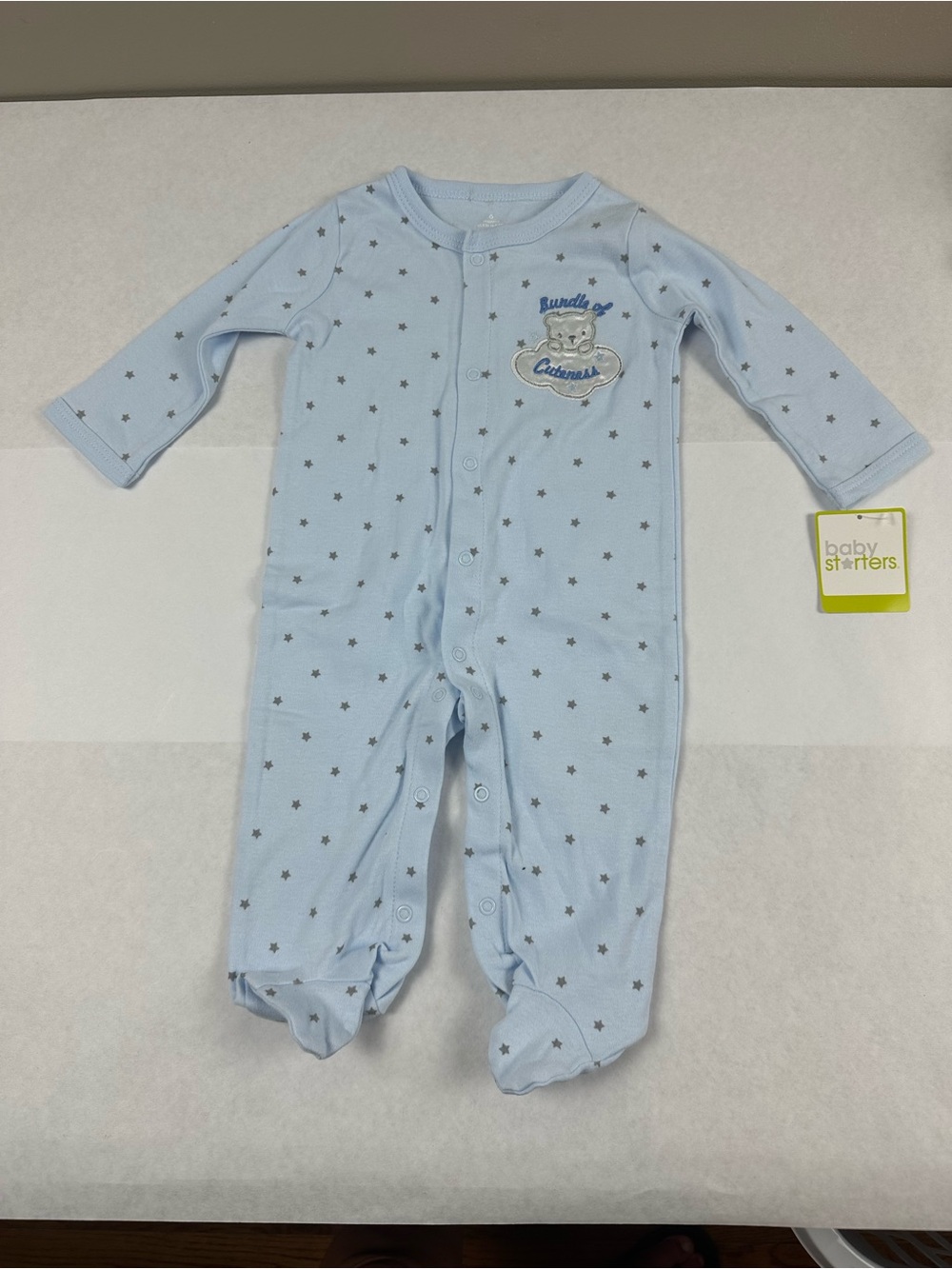 Baby Starters 6 Months Light Blue Star-Print Footed One-Piece